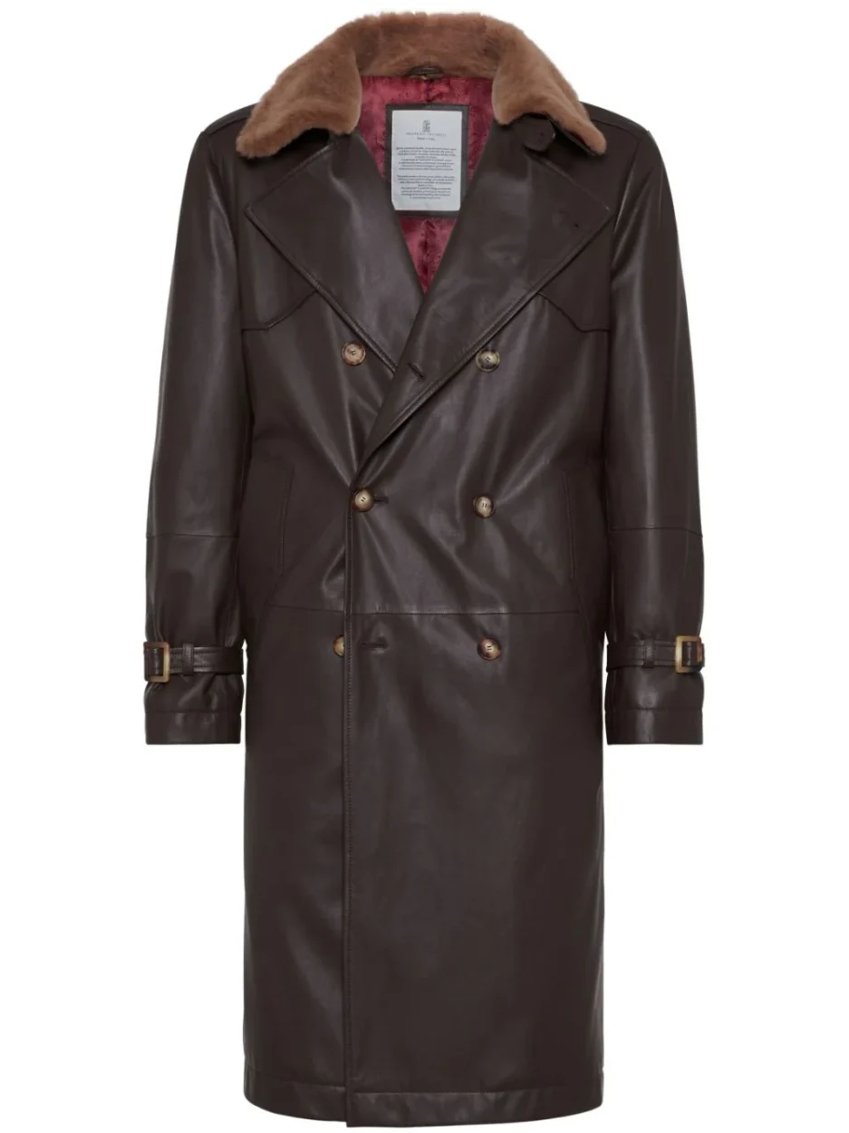 Brunello Cucinelli double-breasted leather coat