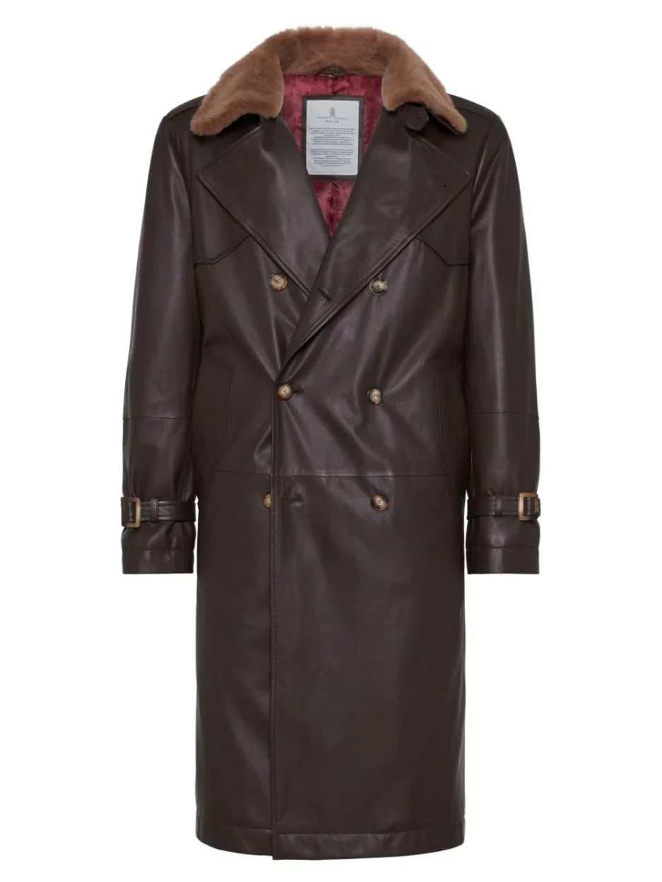 Brunello Cucinelli double-breasted leather coat