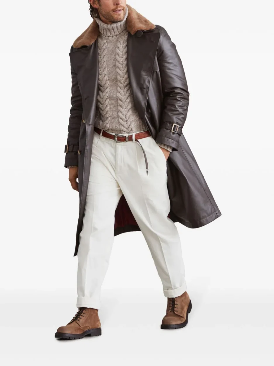 Brunello Cucinelli double-breasted leather coat