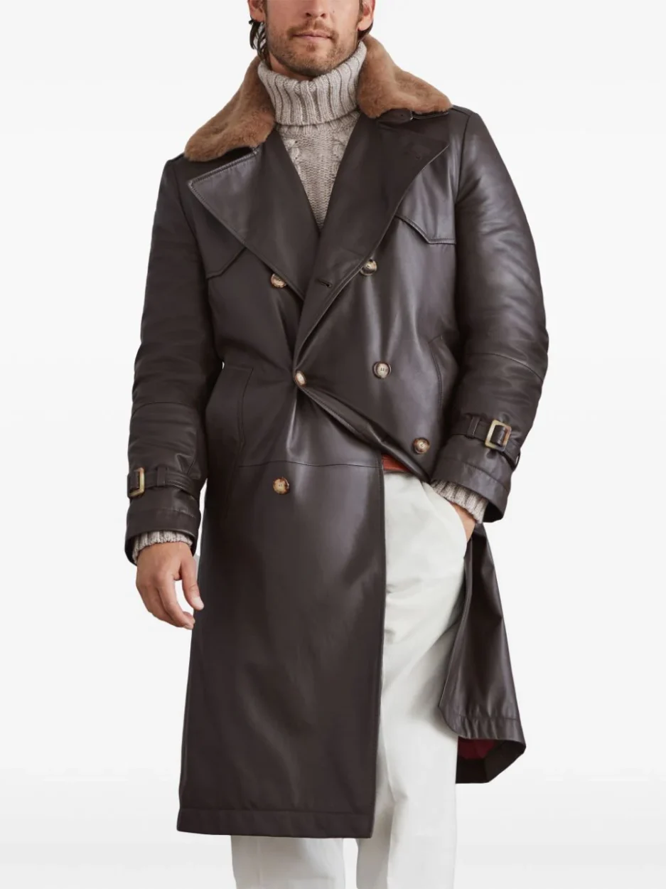 Brunello Cucinelli double-breasted leather coat