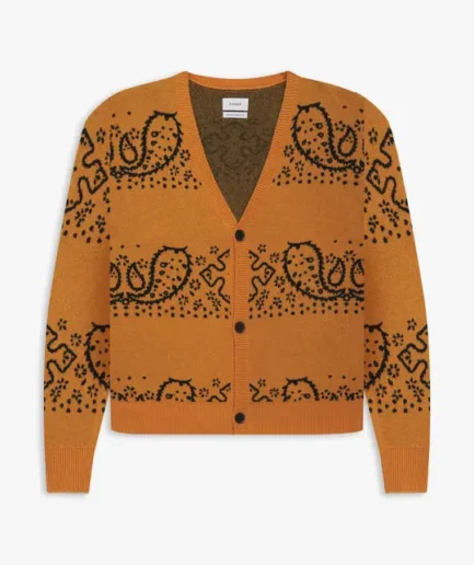 Rhude Bandana Knit Cardigan Sweatshirt Orange