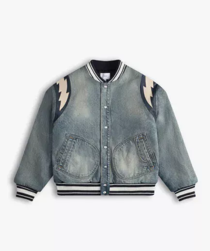 DENIM LIGHTNING VARSITY JACKET